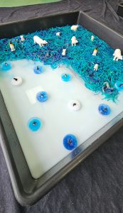 Ice-skating penguins and polar bears Arctic scene